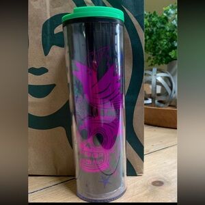 NEW! Starbucks Clear Tumbler with Pink Skull and Green Lid